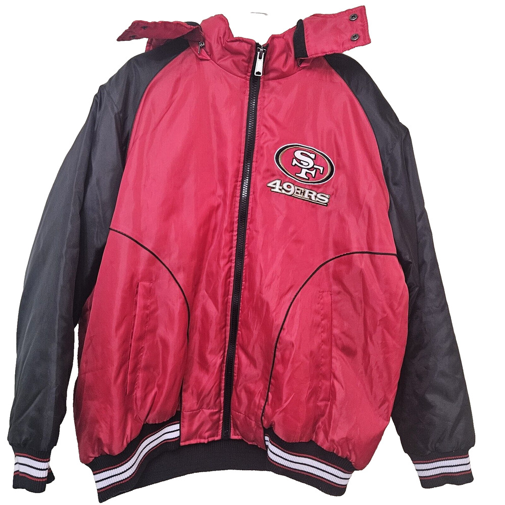 Vtg San Francisco 49ers G-III Sports Hooded Jacket Sz 2XL Full Zip Black & Red